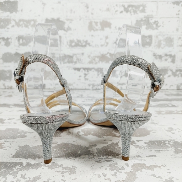 NEW Michael Kors Silver Slip On Buckle Slingback Summer Heeled Sandals O756 - Picture 6 of 13
